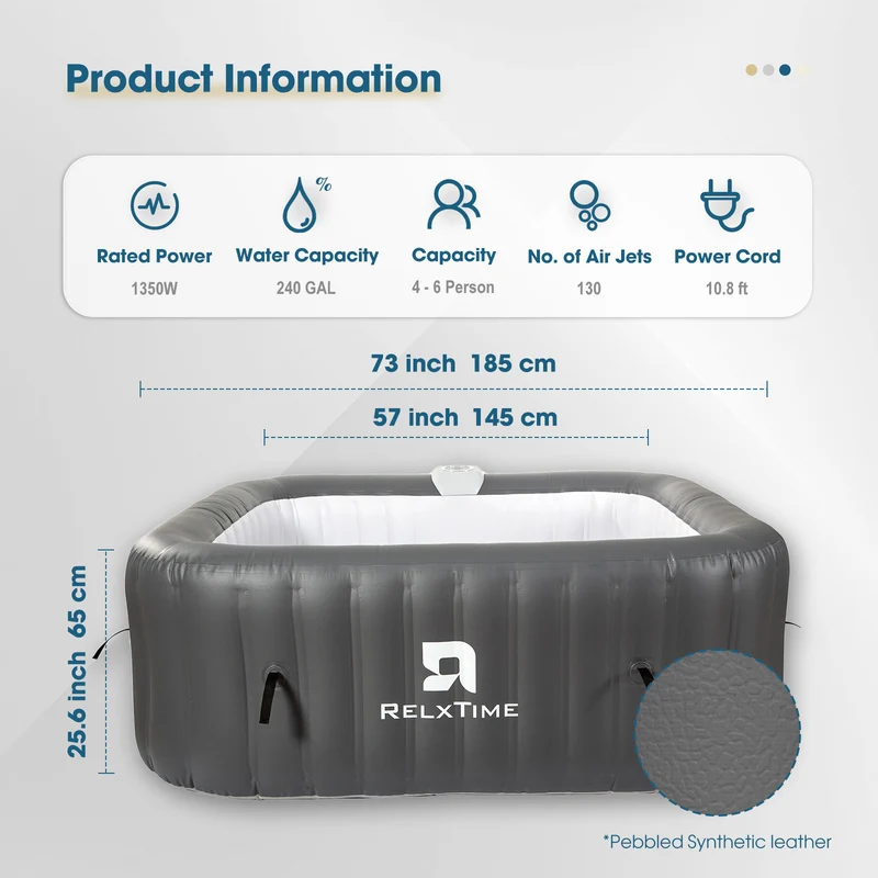Square Inflatable Hot Tub – Classic Grey Upgraded