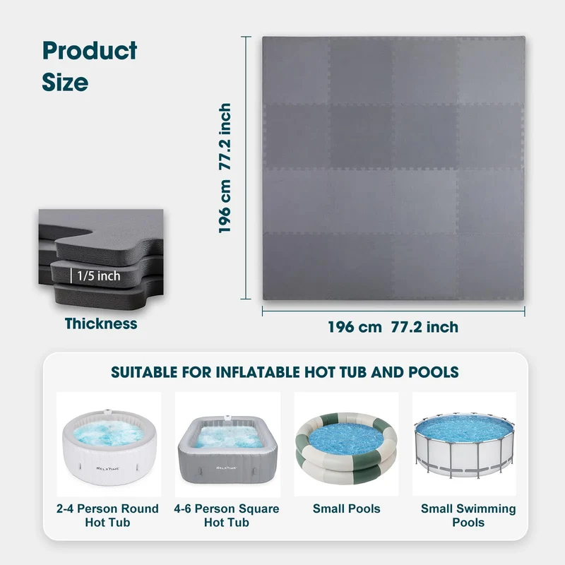 1/5" Thickness 77.2'' Hot Tub Mat, Waterproof Anti-Slip
