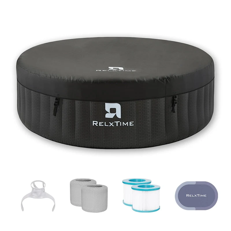 Round Inflatable Hot Tub - Black Rattan Pattern