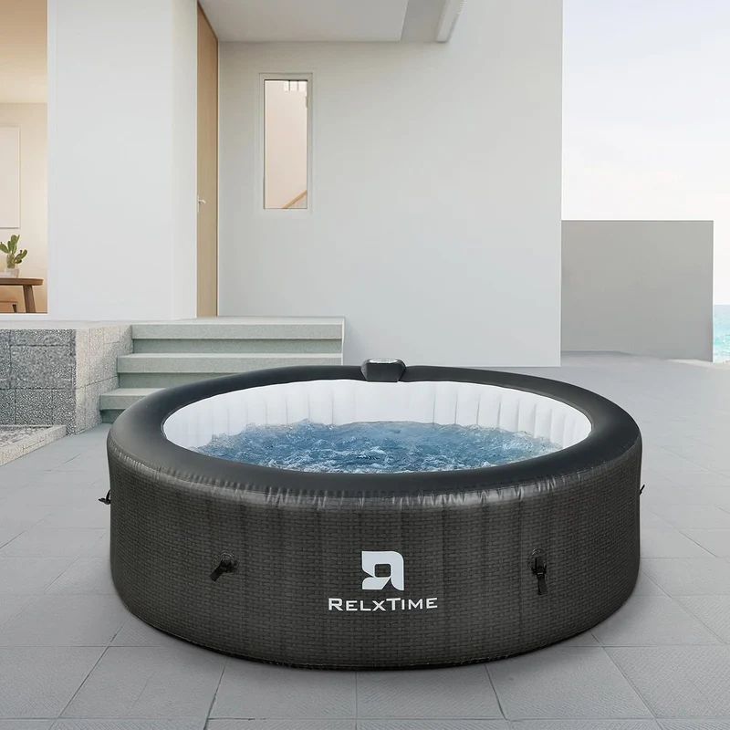 Round Inflatable Hot Tub - Black Rattan Pattern