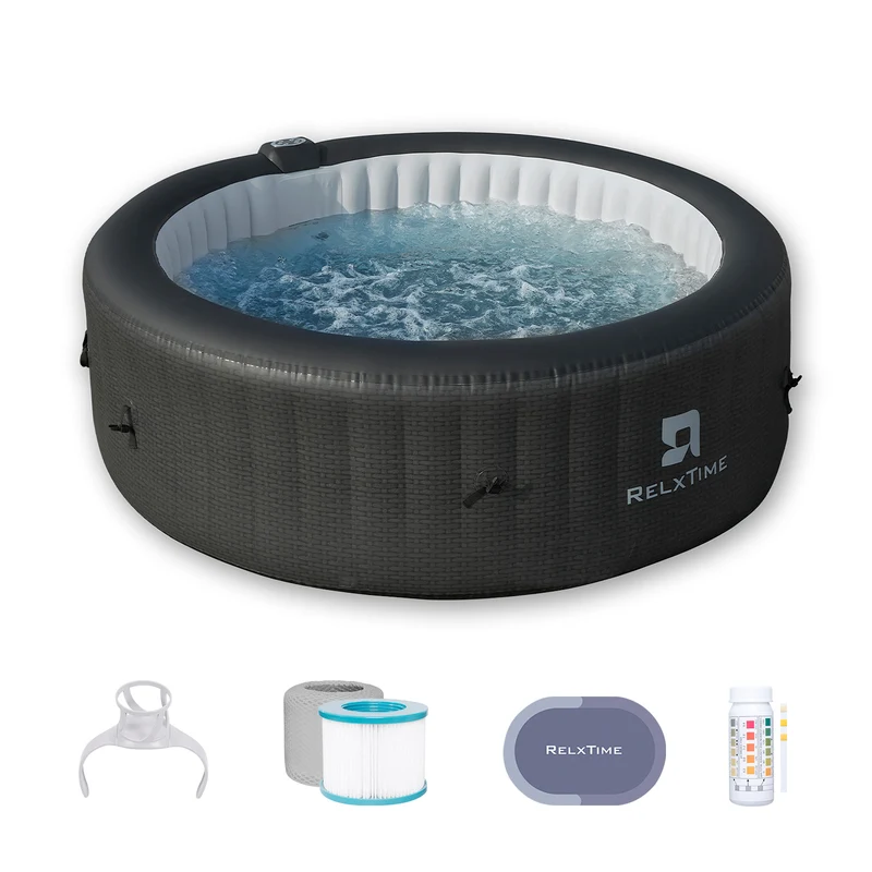 Round Inflatable Hot Tub - Black Rattan Pattern