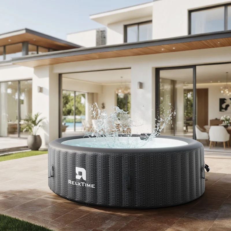 Round Inflatable Hot Tub - Black Rattan Pattern