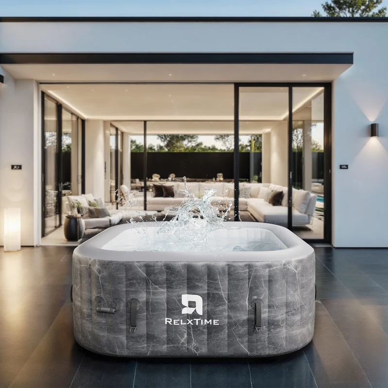 Square Inflatable Hot Tub - Marble Pattern