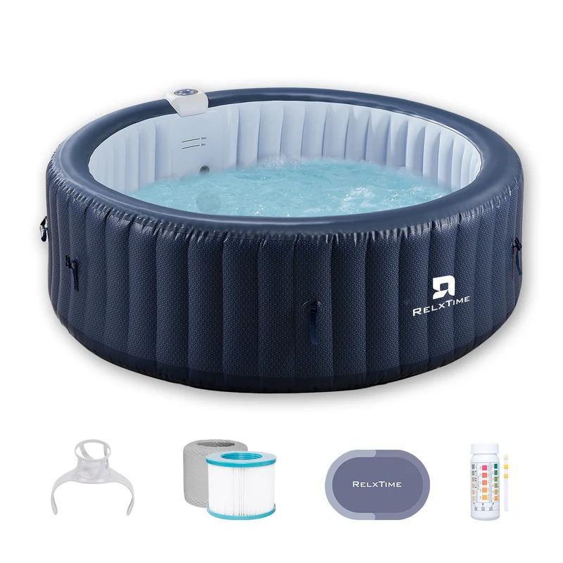Round Inflatable Hot Tub - Blue Pattern