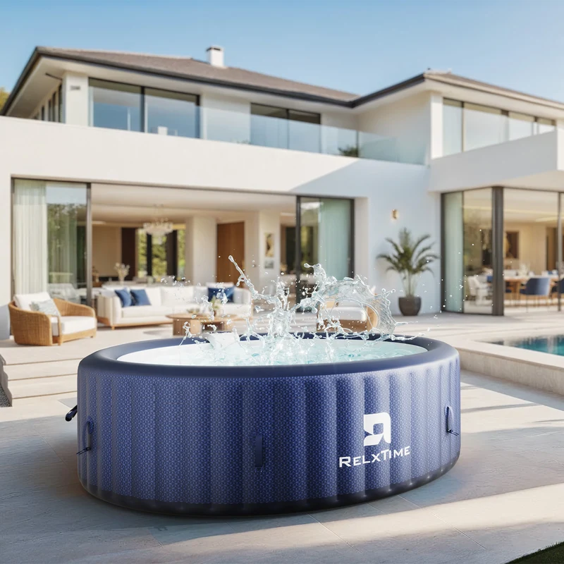 Round Inflatable Hot Tub - Blue Pattern