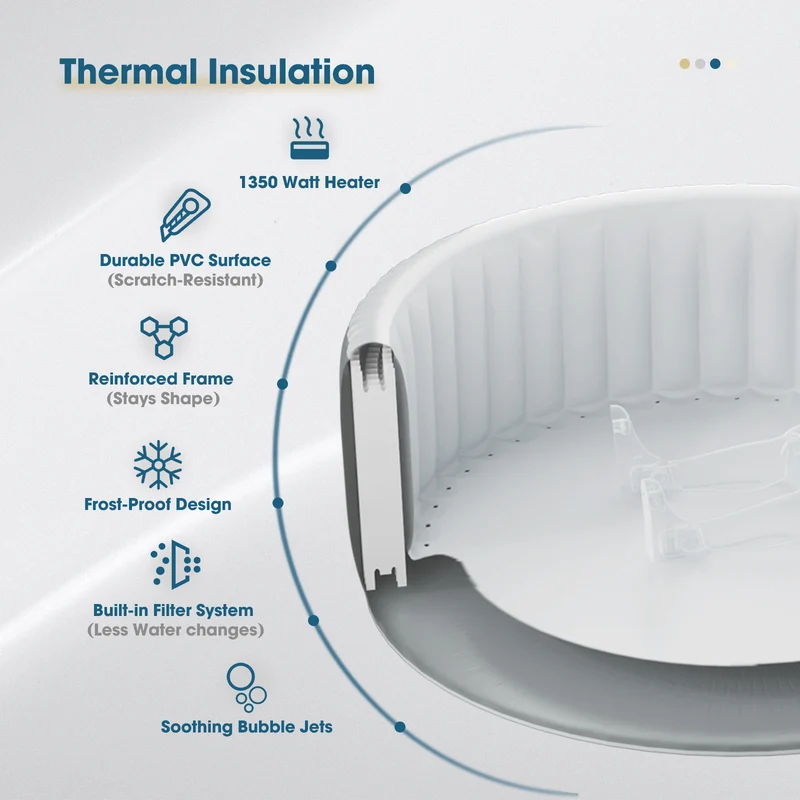 Square Inflatable Hot Tub - Classic Grey