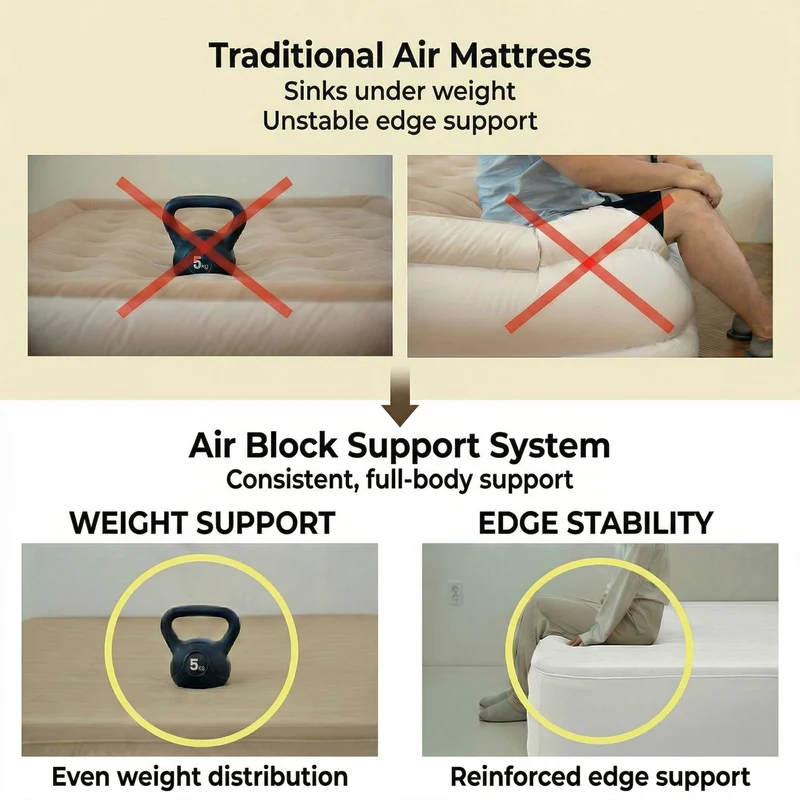 Coody Air Mattress Beige King (197×184×35 cm) – Premium Air Bed with Built-in Pump
