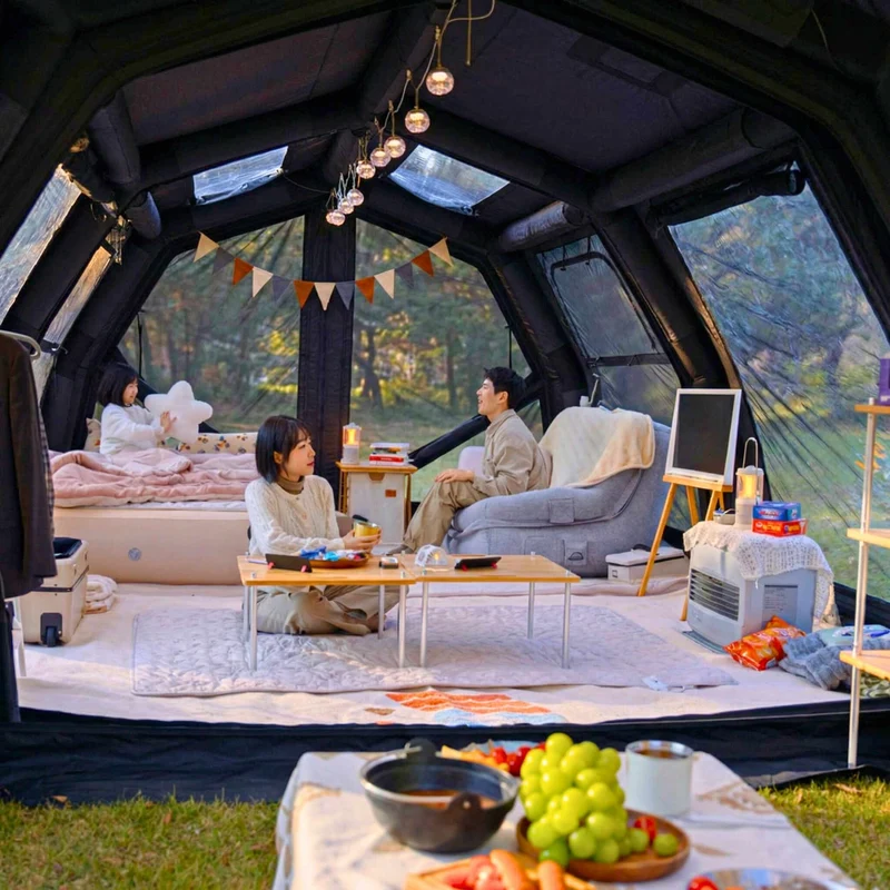 Coody Familia AirTent 17.2 Pro Black – Inflatable Hot Tent with Stove Jack for Camping, 2–10 People