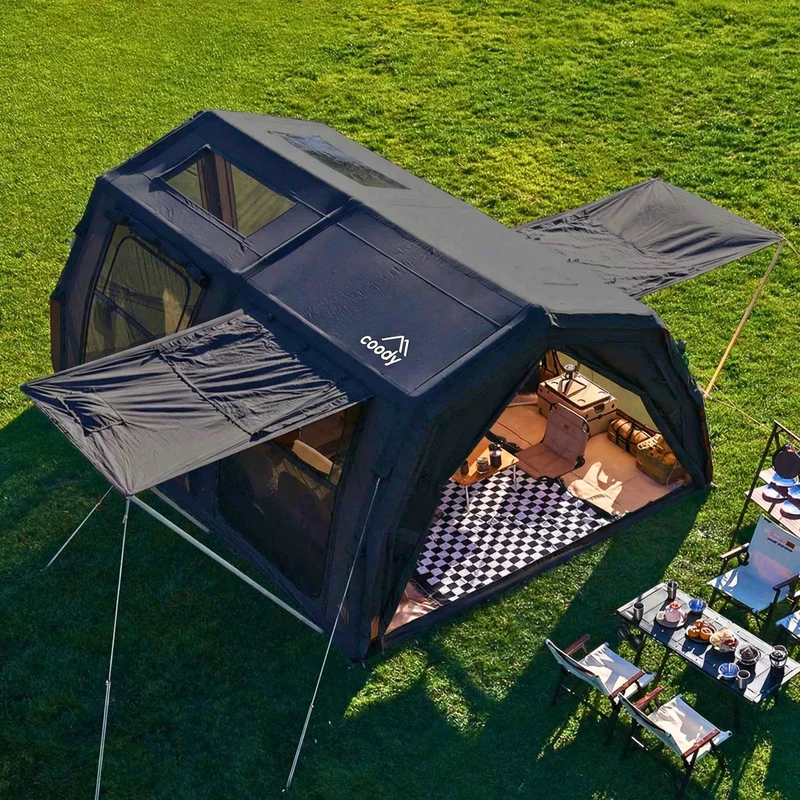 Coody Familia AirTent 17.2 Pro Black – Inflatable Hot Tent with Stove Jack for Camping, 2–10 People