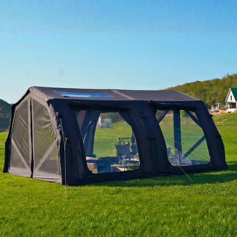 Coody Familia AirTent 17.2 Pro Black – Inflatable Hot Tent with Stove Jack for Camping, 2–10 People