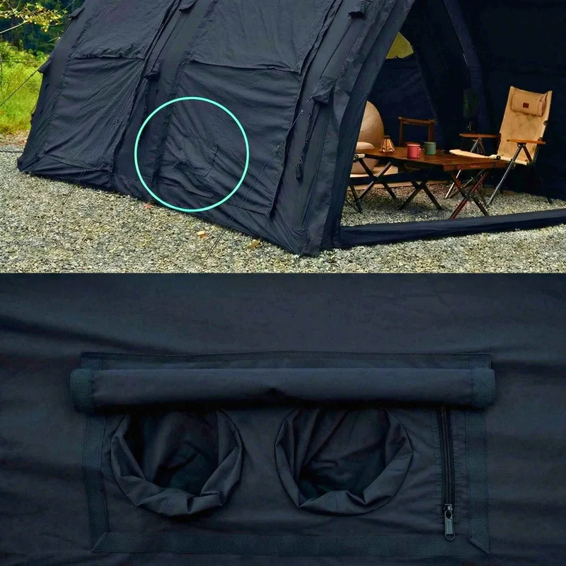 Coody Familia AirTent 17.2 Pro Black – Inflatable Hot Tent with Stove Jack for Camping, 2–10 People