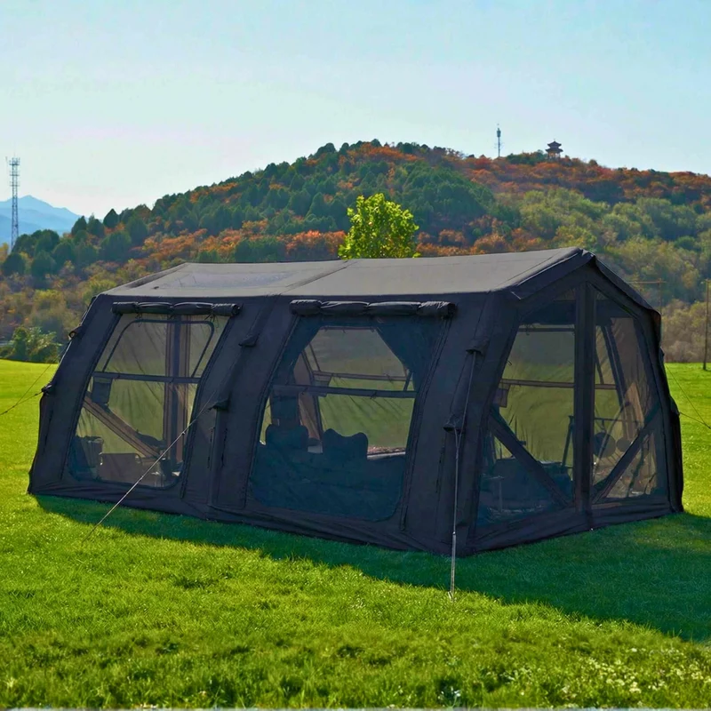 Coody Familia AirTent 17.2 Pro Black – Inflatable Hot Tent with Stove Jack for Camping, 2–10 People