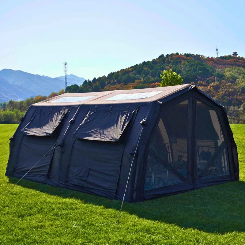 Coody Familia AirTent 17.2 Pro Black – Inflatable Hot Tent with Stove Jack for Camping, 2–10 People