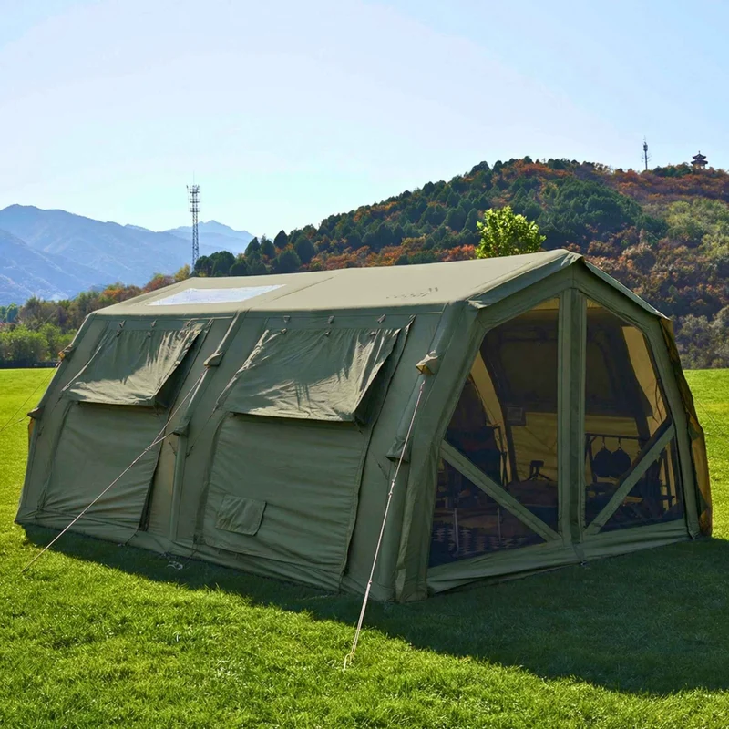 Coody Familia AirTent 17.2 Pro Green – Inflatable Hot Tent with Stove Jack for Camping, 2–10 People