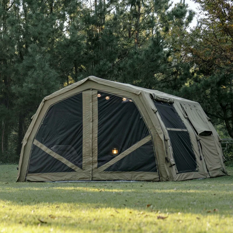 Coody Familia AirTent 17.2 Pro Green – Inflatable Hot Tent with Stove Jack for Camping, 2–10 People