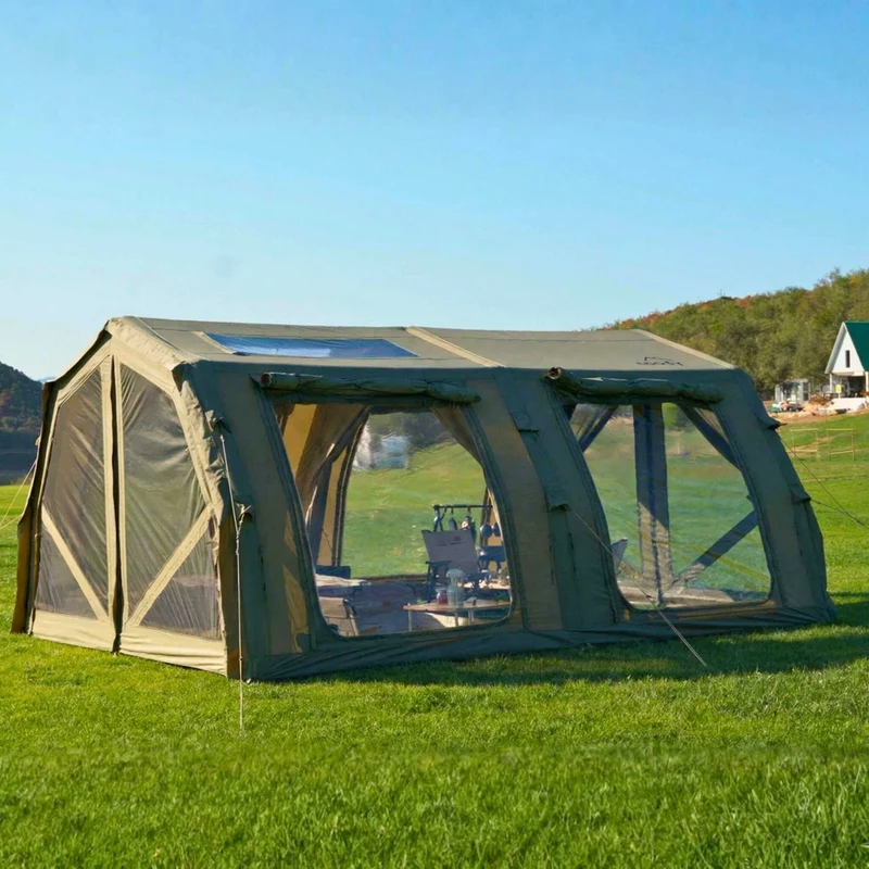 Coody Familia AirTent 17.2 Pro Green – Inflatable Hot Tent with Stove Jack for Camping, 2–10 People