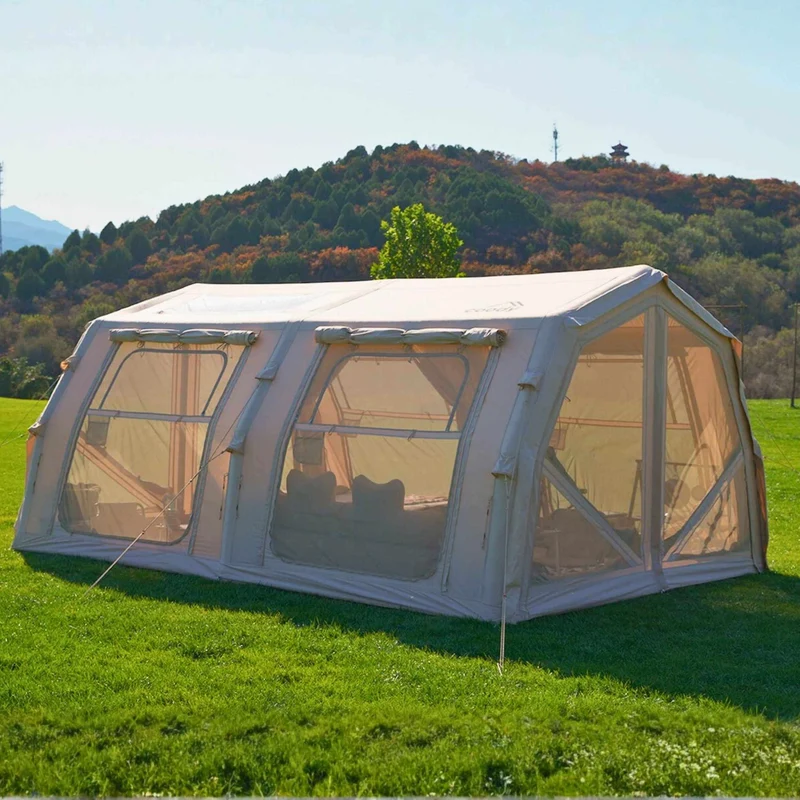 Coody Familia AirTent 17.2 Pro Beige – Inflatable Hot Tent with Stove Jack for Camping, 2–10 People