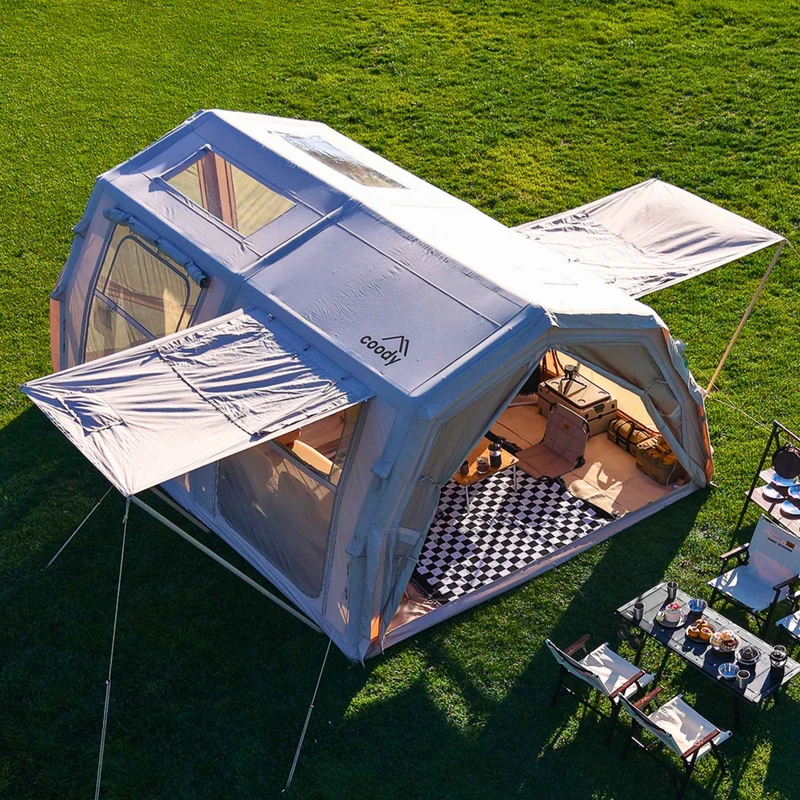 Coody Familia AirTent 17.2 Pro Beige – Inflatable Hot Tent with Stove Jack for Camping, 2–10 People