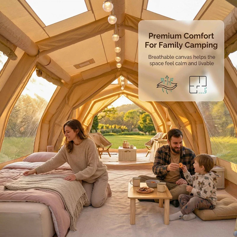 Coody Familia AirTent 17.2 Pro Beige – Inflatable Hot Tent with Stove Jack for Camping, 2–10 People