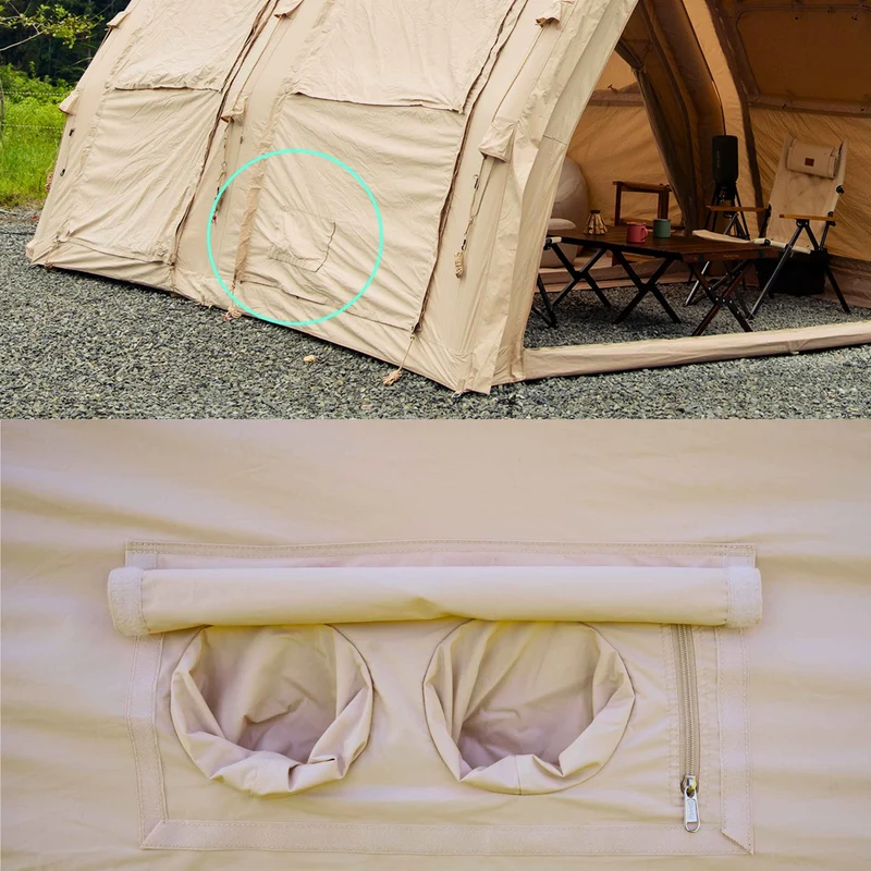 Coody Familia AirTent 17.2 Pro Beige – Inflatable Hot Tent with Stove Jack for Camping, 2–10 People