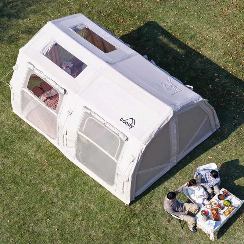 Coody Familia AirTent 17.2 Pro Beige – Inflatable Hot Tent with Stove Jack for Camping, 2–10 People