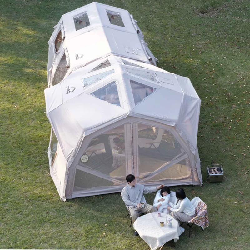 Coody Familia AirTent 17.2 Pro Beige – Inflatable Hot Tent with Stove Jack for Camping, 2–10 People