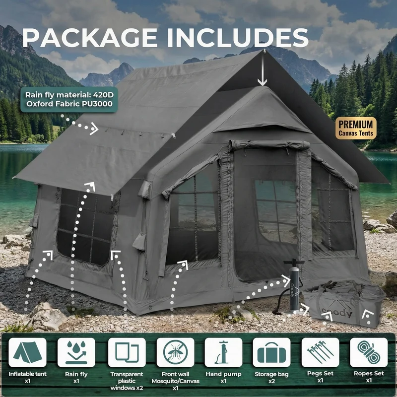 Coody 8.0 Air Tent Gray - Inflatable Tent House for Camping (1-4 Person)