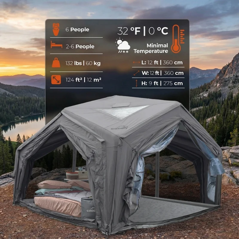 Coody Air Tent Hub Shelter Gray Inflatable Tent for Camping (2-6 Person)