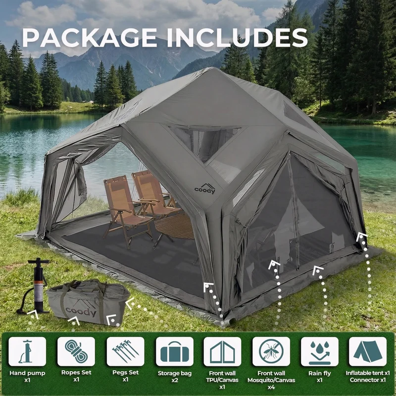Coody Air Tent Hub Shelter Gray Inflatable Tent for Camping (2-6 Person)