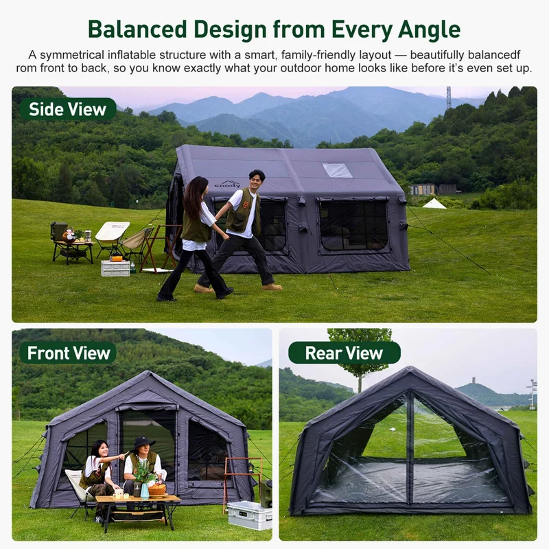 Coody Familia AirTent 13.6 Gray – Inflatable Hot Tent with Stove Jack for Camping, 2–8 People