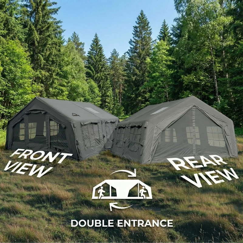 Coody Familia AirTent 13.6 Gray – Inflatable Hot Tent with Stove Jack for Camping, 2–8 People