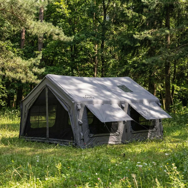 Coody Familia AirTent 13.6 Gray – Inflatable Hot Tent with Stove Jack for Camping, 2–8 People