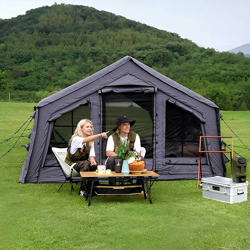 Coody Familia AirTent 13.6 Gray – Inflatable Hot Tent with Stove Jack for Camping, 2–8 People