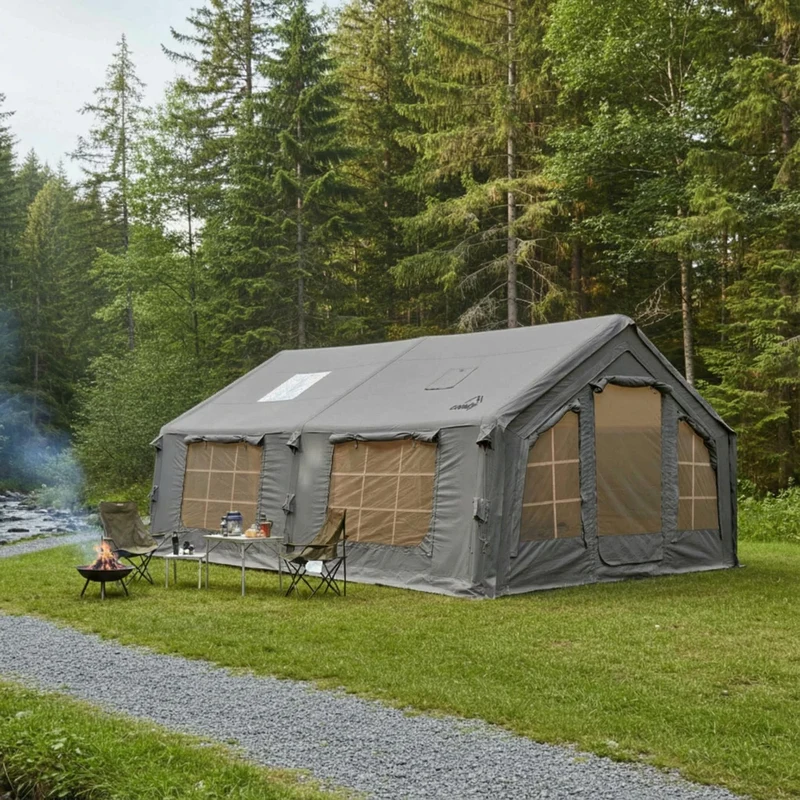 Coody Familia AirTent 17.2 Gray – Large Inflatable Hot Tent with Stove Jack for Camping, 2–10 People