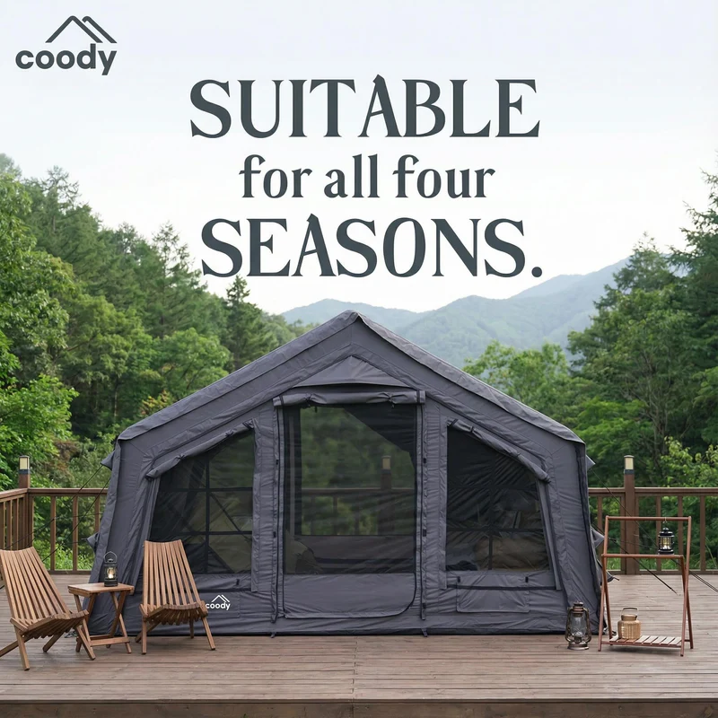 Coody Familia AirTent 17.2 Gray – Large Inflatable Hot Tent with Stove Jack for Camping, 2–10 People