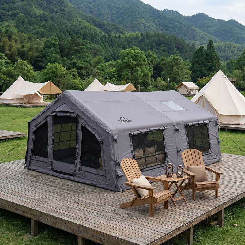 Coody Familia AirTent 17.2 Gray – Large Inflatable Hot Tent with Stove Jack for Camping, 2–10 People