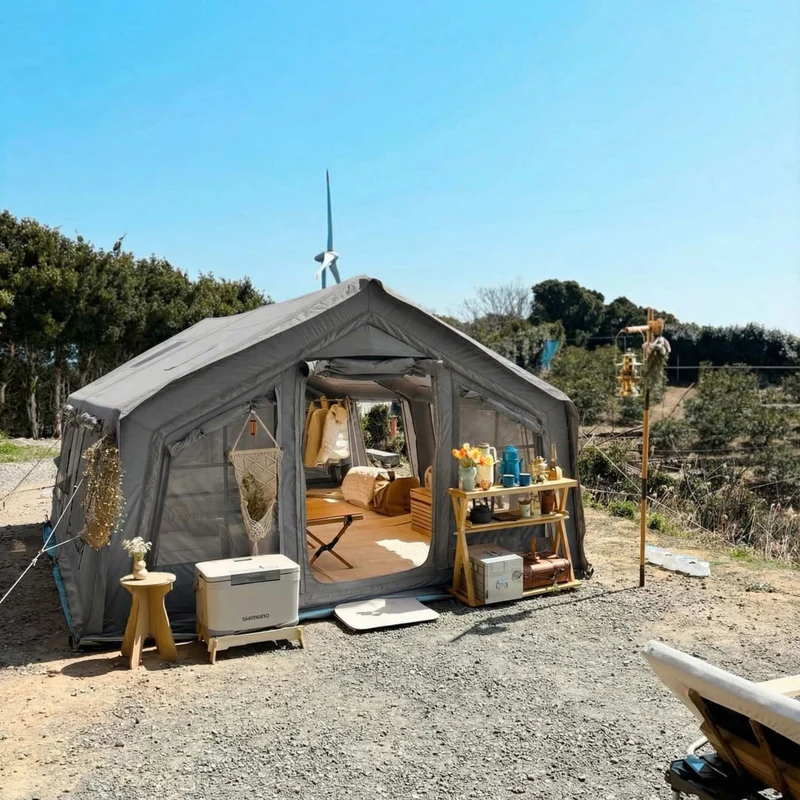 Coody Familia AirTent 17.2 Gray – Large Inflatable Hot Tent with Stove Jack for Camping, 2–10 People