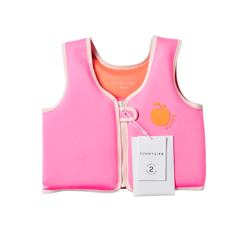 Kids Swim Vest 3-6 - Poppy the Peach Neon Pink