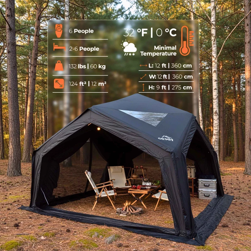 Coody Air Tent Hub Shelter Black Inflatable Tent for Camping (2-6 Person)