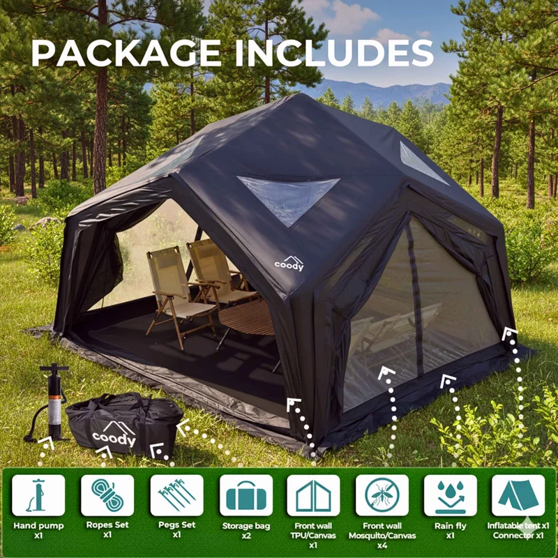 Coody Air Tent Hub Shelter Black Inflatable Tent for Camping (2-6 Person)