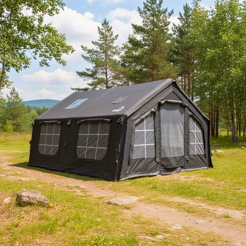 Coody Familia AirTent 13.6 Black – Inflatable Hot Tent with Stove Jack for Camping, 2–8 People