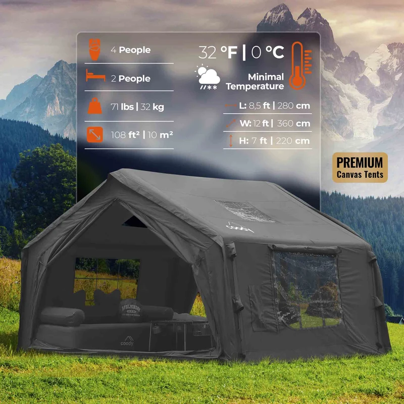 Coody 10.0 Black Inflatable Tent House for Camping (2-4 Person)