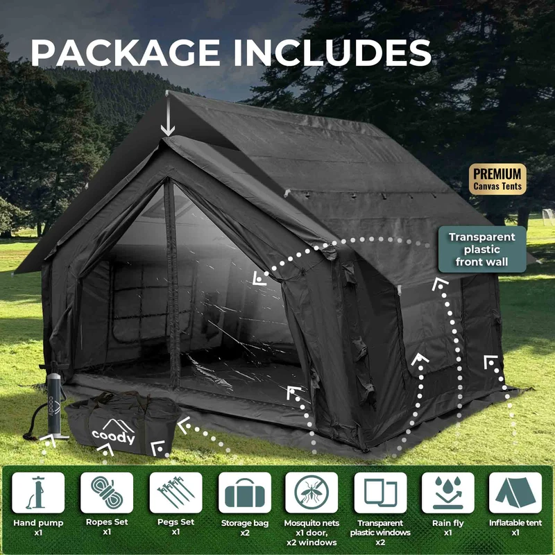 Coody 10.0 Black Inflatable Tent House for Camping (2-4 Person)