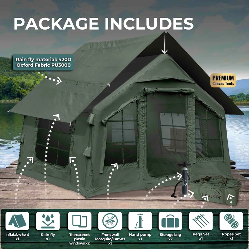 Coody 8.0 Air Tent Forest Green - Inflatable Tent House for Camping (1-4 Person)