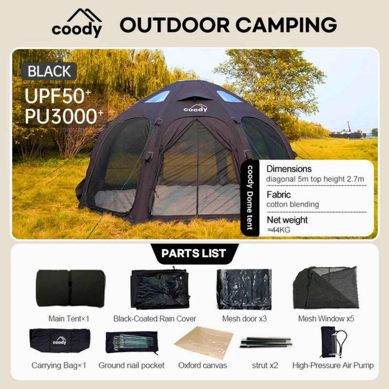 Coody Aurora Dome Black Inflatable Shelter for Outdoors (2-4 person)