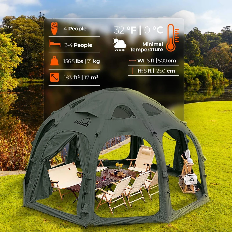 Coody Aurora Dome Forest Green Inflatable Shelter for Outdoors (2-4 person)