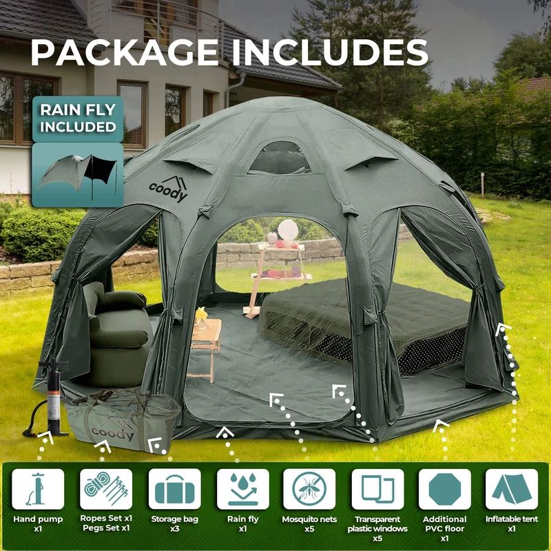 Coody Aurora Dome Forest Green Inflatable Shelter for Outdoors (2-4 person)