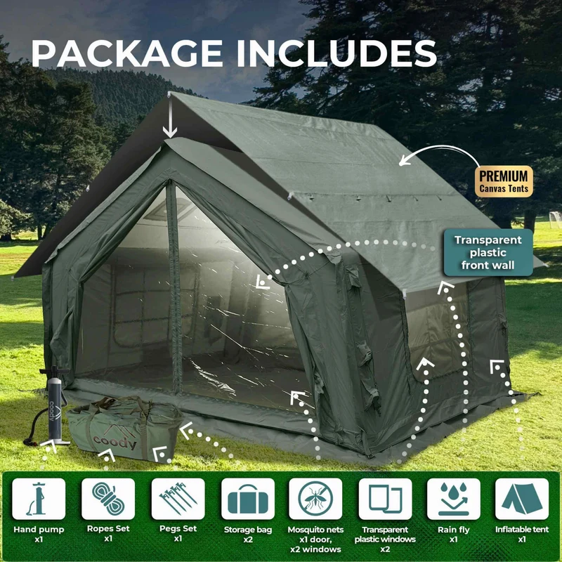 Coody 10.0 Forest Green Inflatable Tent House for Camping (2-4 Person)