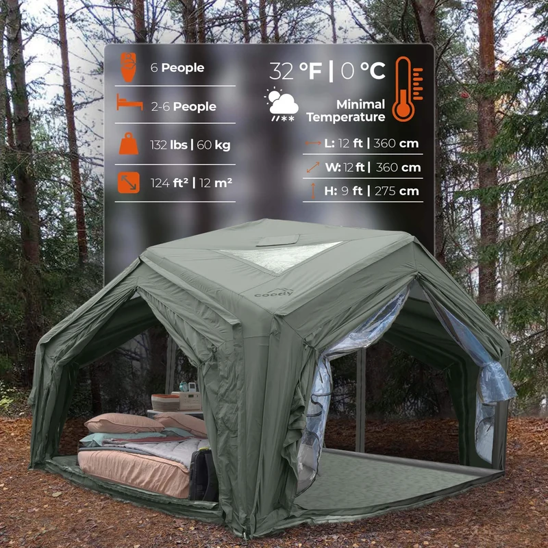 Coody AirTent Hub Shelter Forest Green Inflatable Tent for Camping (2-6 Person)