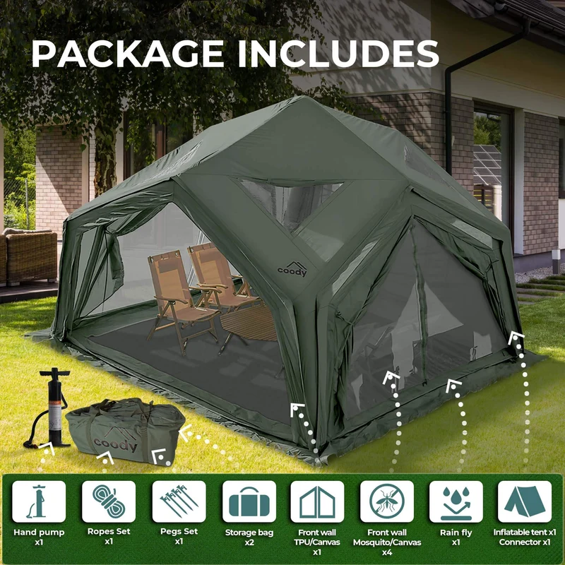 Coody AirTent Hub Shelter Forest Green Inflatable Tent for Camping (2-6 Person)